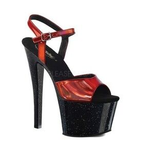 Pleaser Platform Heels- Red & Black Glitter